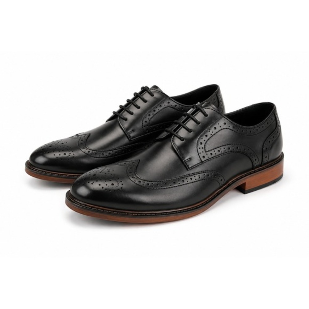 Jousen Milan Mens‎ Wingtip Oxford Dress Shoes Black Brogue AMY625 Size 8 NEW
